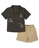 Simply Premium Seer-Sucker Woven Half Sleeves Shirts & Shorts Set with Bear Embroidered - Olive