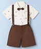 Simply Premium Poplin Half Sleeves Car Printed Shirt & Shorts Set with Bow & Suspender - Brown
