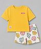 Simply Premium Sinker Knit Half Sleeves Top & Shorts Set with Floral Print - Mustard