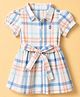 Simply Premium Cotton Woven Shirt Dress with Half Sleeves and Checked Print in Peach for 18-24 Months