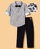 Mark & Mia Poplin Woven Full Sleeves Printed Party Shirt & Trouser Set With Bow & Suspender - Black