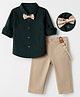 Mark & Mia 100% Cotton Woven Full Sleeves Solid Structured Shirt & Pant Set With Bow & Suspender Detailing in Dark Green