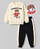 Mark & Mia Full Sleeves Winter Wear Suit With Bear & Text Print - Cream