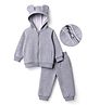 Mark & Mia Full Sleeves Zipper Hooded Winter Wear Suits With Back Bear Print & Ear Applique - Grey
