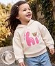 Mark & Mia Fleece Knit Full Sleeves Bear Embroidered & Text Printed Hoodie - OffWhite