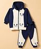 Mark & Mia Fleece Knit Full Sleeves Hooded Winter Wear Co-ords Suit with Panda Applique - Navy Blue