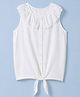 UCB Blended Woven Knotted  Solid Top with Sleeveless and Schiffli Collar - White