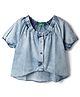 UCB Cotton Woven Half Raglan Puffed Sleeves Solid Colour High & Low in Hem Designed Top - Blue