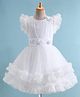 Enfance Net Woven Half Frill Sleeves Sequinned & Floral Applique Party Dress - White