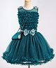 Enfance Woven Sleeveless Top & Skirts With Sequinned Bow & Glitter & Sling Bag - Teal Blue