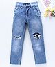 Enfance Eyes Embroidery Ripped Full Length Jeans - Blue