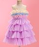 Enfance Net Woven Sleeveless Layered Flare Party Dress With Pearl Embellishment -Lavender