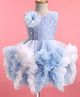 Enfance Net Woven Sleeveless Sequin Flower & Ruffle Detailed Party Dress - Light Blue