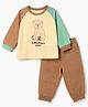 Doodle Poodle 100% Cotton Single Jersey Knit Full Sleeves T-Shirt & Joggers Set With Bear Print - Beige
