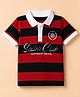 Kookie Kids Cotton Knit Half Sleeves Polo T-Shirt with Stripes & Text Print - Red