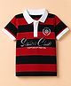 Kookie Kids Cotton Knit Half Sleeves Polo T-Shirt with Stripes & Text Print - Red