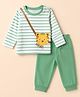 Doodle Poodle 100% Cotton Single Jersey Knit Full Sleeves Striped T-Shirt & Joggers Set With Tiger & Text Print - Light Green
