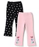 Honeyhap Premium Cotton Elastane Knit Full Length Leggings with Bow Heart Print with Bio Finish - Black Beauty, Tickled Pink