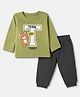 Doodle Poodle 100% Cotton Single Jersey Knit Full Sleeves T-Shirt and Joggers with Bear Print - Dark Green & Olive