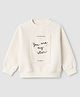 Primo Gino Cotton Mix Fleece Knit Oversized Sweatshirt with Full Sleeves & Text Print - Off White