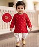 EARTHY TOUCH Cotton Jersey Knit Full Sleeves Kurta Dhoti Set With Floral Foil Print - Red