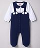 Babyhug Cotton Knit Full Sleeves Footed Sleep Suit with Polka Dot Print & Bow Applique - Navy