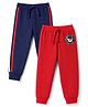 Babyhug Cotton Jersey Knit Full Length Tiger Printed Lounge Pants With Tape Detailing Pack Of 2 - Navy Blue & Red
