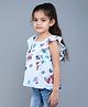 Funshine Cotton Woven Frill Sleeves Butterfly Printed Top - White