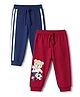 Babyhug Cotton Jersey Knit Full Length Lounge Pant With Tape Detailing & Bear Print Pack of 2 - Red Blue
