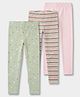 Carter's Cotton Knit Full Length Striped &  Floral Printed Leggings Pack of 3 - Pink &  Green