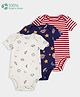 Carter's Cotton Woven Half Sleeves Striped Onesies With Planets Print Pack of 3 - White, Navy Blue & Red