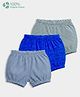 Carter's Organic Cotton Knit Striped Blommers with Dinosaur Prints with Anti Microbial Finish Pack of 3 - Teal, Navy Blue, Royal Blue