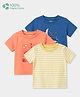 Carter's Organic Cotton Knit Striped T-Shirts with Half Sleeves and Sea Life & Space Theme Print Pack of 3 - Blue Orange Yellow