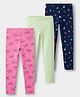 Carter's Cotton Woven Full Length Leggings with Bow & Floral Print Pack of 3 - Navy