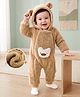 Mark & Mia Full Sleeves Hooded Winter Wear Romper With Teddy Bear Applique - Brown