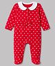Babyhug Cotton Knit Full Sleeves Sleep Suit with Polka Dots Print & Bow Applique - Red