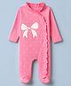 Babyhug Cotton Knit Full Sleeves Sleep Suit Night Wear with Frill Details, Bow Patch & Polka Dots Print - Pink