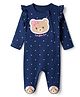Babyhug Cotton Knit Full Sleeves Sleep Suit with Bear & Polka Dots Print - Navy Blue
