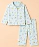 Cucumber Sinker Knit Full Sleeves Front Open Shirt & Pyjama Night Suit with Animals & Cherry  Print - Light Blue