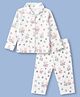 Cucumber Sinker Knit Full Sleeves Front Open Shirt & Pyjama Night Suit with Bunny Print - Offwhite