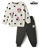 Cucumber Sinker Knit Full Sleeves T-Shirt & Pyjama Night Suit with Minnie Mouse  Print - Cream