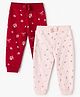 Babyhug Cotton Single Jersey Knit Full Length Lounge Pant With Floral Print Pack of 2 - Brown Pink
