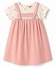 Babyhug Poplin Woven Half Sleeves Frock with Inner Tee Polka Dot Print - Pink