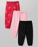 Babyhug Cotton Knit Full Length Jogger Fit Lounge Pants with Bows Print Pack of 3 in Red Black Pink