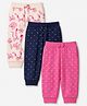 Babyhug Cotton Knit Jogger Fit Full Length Lounge Pant with Bow Print Pack of 3 - Blue Pink Light Pink