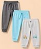 Babyhug Cotton Knit Full Length Jogger Fit Lounge Pant with Tractor Print Pack of 3 in Blue Grey