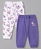 Babyhug 100% Cotton Single Jersey Knit Full Length Lounge Pant With Floral Print Pack of 2 - Purple White