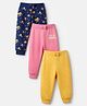 Babyhug Cotton Knit Full Length Lounge Pants With Floral Print Pack of 3 - Yellow Pink Navy Blue