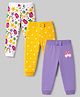 Babyhug Cotton Single Jersey  Knit Full Length Lounge Pant Heart Rainbow & Floral Print Pack of 3 - Yellow White & Purple