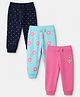 Babyhug 100% Cotton Single Jersey Knit Jogger Fit Full Length Track Pants with Floral & Polka Dots Pack of 3 - Blue Pink & Black